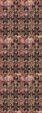 Raster altın tekstil baskısı. Çiçek kiremitleri. İslam tasarımı. Kahverengi renklerde altın desenler ve altın elementler. Kusursuz desenli oryantal süs.