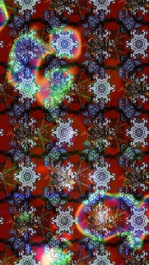 Renkli ve kahverengi raster çizimi. Küçük çiçekteki sevimli çiçek deseni. Birçok kırmızı ve kahverengi soyut çiçekli tropikal çizim deseni.