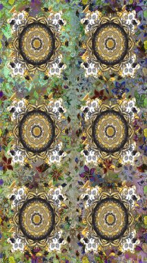 Gri renkler ve altın elementler üzerinde altın pürüzsüz desen. Raster illüstrasyonu. Tekrarlayan elementlerle soyut arkaplan oluşturun. Kusursuz, klasik altın desen..