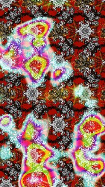 Raster Çiçek İllüstrasyonu güzel tekstil. Etnik çiçeklerle renklendirilmiş zarif eskiz deseni.