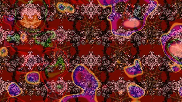 Soyut etnik raster çizim kalıbı. Arkaplan dokusu, duvar kağıdı, kahverengi ve kırmızı renkli çiçek teması. Kabile sanatı boho baskısı, klasik çiçek arkaplanı.