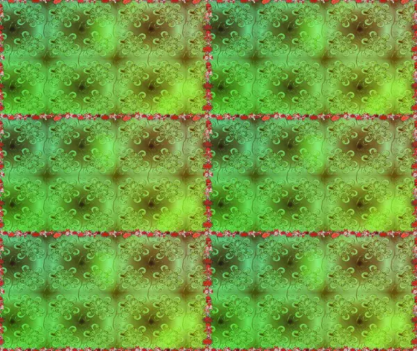 Raster deseni. Karalama çiçekleri kusursuz desen. Sanat, esinlenerek ve kahverengiye benzer çiçekler bırakır. Yeşil ve kahverengi el çizimi desen.