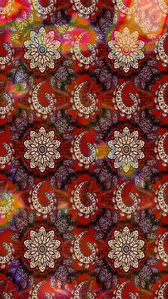 Arkaplan dokusu, duvar kağıdı, kahverengi ve kırmızı renkli çiçek teması. Soyut etnik raster çizim kalıbı. Kabile sanatı boho baskısı, klasik çiçek arkaplanı.