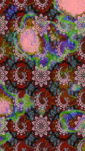 Kahverengi ve yeşil renkli çiçekler. Düz Çiçek Elementleri Tasarımı. Sevimli çiçek raster deseni. Renkli Bahar Teması çizim şablonu.