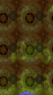 Tekstil, kumaş, ambalaj, hatıra defteri için hoş bir çiçek arkaplanı. Kahverengi ve yeşil arka planda. Çocuksu tasarım. Elle çizilmiş karalama çiçekleri ile Raster çizim deseni.