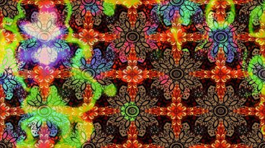 Çiçekli ipek eşarp. El çizimi çiçek unsurları olan soyut çizim raster deseni. Siyah ve kahverengi üzerine siyah ve kahverengi. 1950-1960 motifleri. Retro tekstil tasarım koleksiyonu.