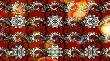 Düz Çiçek Elementleri Tasarımı. Renkli Bahar Teması eskiz kalıbı. Güzel çiçek deseni. Kırmızı ve kahverengi renkte çiçekler.