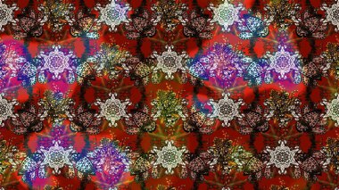 Çiçekli karalama şeklinde Raster çiçek deseni. Kahverengi ve kırmızı renkte çiçekler. Yumuşak, yaz çiçekli arka plan.