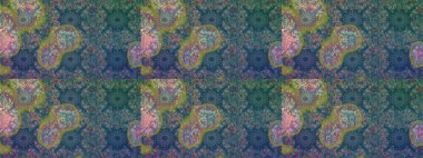 Düz Çiçek Elementleri Tasarımı. Kusursuz Chichi kumaş deseni. Raster illüstrasyonu. Renkli Bahar Temalı Kusursuz Arkaplan. Çiçek deseni.