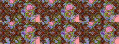 Raster illüstrasyonu. Patlayan çiçekler soyut olarak yerleştirilmiş. Kahverengi renklerde bahar çiçekleri. Raster deseni.