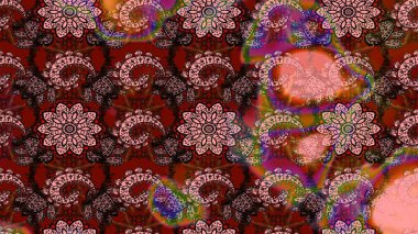 Soyut etnik raster çizim kalıbı. Arkaplan dokusu, duvar kağıdı, kahverengi ve pembe renkli çiçek teması. Kabile sanatı boho baskısı, klasik çiçek arkaplanı.