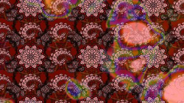 Soyut etnik raster çizim kalıbı. Arkaplan dokusu, duvar kağıdı, kahverengi ve pembe renkli çiçek teması. Kabile sanatı boho baskısı, klasik çiçek arkaplanı.