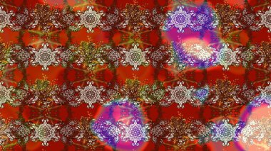 Düz Çiçek Elementleri Tasarımı. Kahverengi ve kırmızı renkli şirin çiçek desenleri. Raster Modaya uygun kumaş deseni. Renkli Bahar Teması çizim şablonu.