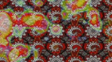 Çiçekli ipek eşarp. Retro tekstil tasarım koleksiyonu. El çizimi çiçek unsurları olan soyut çizim raster deseni. Gri ve kahverengi üzerine gri ve kahverengi. 1950 'ler-1960' lar motifleri.