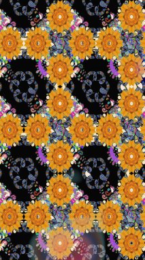 Çiçek buketleriyle klasik bir eskiz şekli. Siyah renklerde. Raster illüstrasyonu.