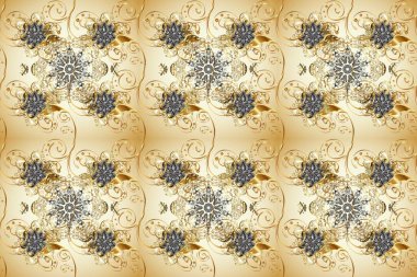 Kahverengi, gri ve nötr renklerde altın tekrarlayan elementlerle soyut arkaplan. Kusursuz oryantal klasik altın desen.