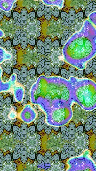 Yeşil renkli çiçekler. Raster illüstrasyonunda çiçek deseni çizimi.