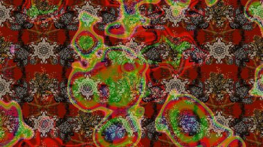 Süslü kumaş deseni. Raster illüstrasyonundaki çiçek desenli çizim. Düz Çiçek Elementleri Tasarımı. Renkli Bahar Teması çizim şablonu.