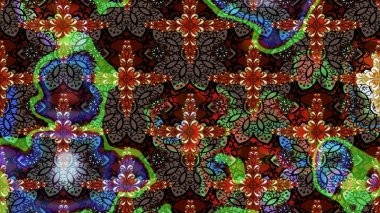 Raster Floral Illustration, Asyalı tekstil. Kahverengi ve siyah renkte etnik çiçeklerle süslenmiş zarif bir eskiz..