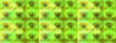 Şirin çiçekli eskiz deseni ve yeşil ve sarı renkli yapraklar, suluboya çiçek deseni, duvar kağıdı, kart veya kumaş için fayanslı. Raster illüstrasyonu.