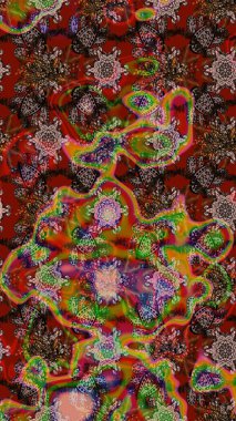 Soyut etnik raster çizim kalıbı. Çiçekler. Vadinin renkleri.