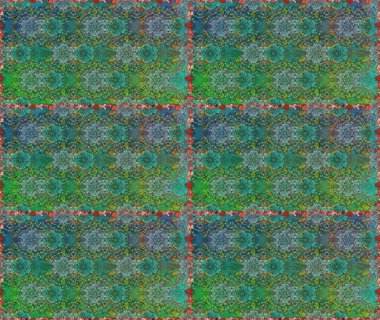 Raster hisseleri. Suluboya, elle çizilmiş. Çiçekler yeşil ve maviye. Kusursuz arkaplan deseni.