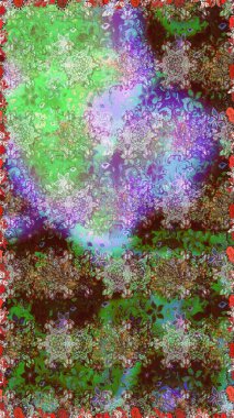 Manzaralı çiçek deseni. Üst manzara, yumuşak yeşil ve kahverengi renkli. Çiçek kompozisyonu, el boyası, hassas şablon. Sevgililer günü ve tebrik kartı konsepti için şık bir davet.