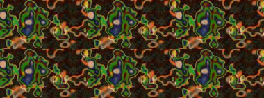 Çiçek desenli çizim. Raster illüstrasyonu. Kahverengi ve yeşil renkli Asyalı tekstil.