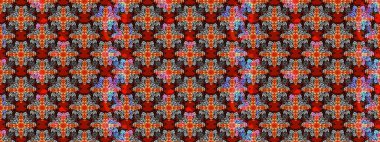 Çiçek desenli çizim. Raster illüstrasyonu. Asya tekstil tarzında. Gri ve kırmızı renkte çiçekler. Raster illüstrasyonu.