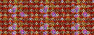 Elle çizilmiş çiçek desenli Raster çizimi. Tekstil, kumaş, ambalaj, hatıra defteri için hoş bir çiçek arkaplanı. Çocuksu tasarım. Kahverengi ve kırmızı arkaplanda.