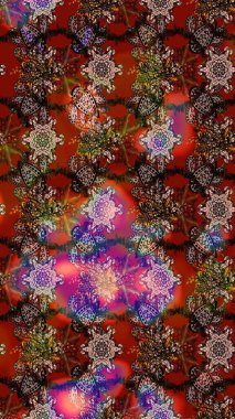 Raster illüstrasyonu. Kahverengi, kırmızı ve siyah renklerde. 3D çiçekler, çizim.