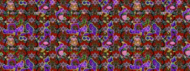 Raster illüstrasyonundaki çiçek desenli çizim. Kırmızı ve kahverengi renkte çiçekler.