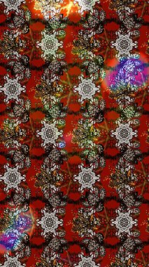 Çiçekler. Soyut etnik raster çizim kalıbı. Vadinin çiçekleri kahverengi ve kırmızı renklerde.