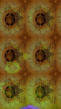 Şirin çiçekli, desenli, kahverengi ve yeşil renkli renkli bir eskiz deseni. El çizimi çiçek çizimi deseni (fayans). Tekstil için suluboya çizim deseni.