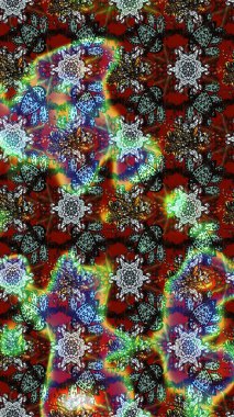 Bahar çiçekleriyle desenli dallı, çiçek siluetiyle renklendirilmiş desen. Raster deseni.