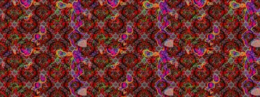 Kahverengi ve kırmızı renklerde Asya tekstili. Suluboya çiçekli çiçek deseni. Raster illüstrasyonu.