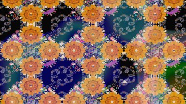 Elle boyanmış suluboya resim çizimleri, çiçekler ve bitkiler. Mavi renkte çiçekler.