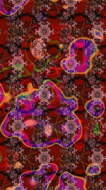 Raster düz çiçek çizim deseni. Kahverengi ve kırmızı renkte çiçekler. Tasarım hediye paketi, tebrik kartları, posterler ve afiş tasarımı.