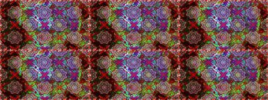 Renkli Yaz Temalı Kusursuz Arkaplan. Düz Çiçek Elementleri Tasarımı. Kahverengi ve kırmızı renkte çiçekler. Raster illüstrasyonunda kusursuz çiçek deseni.