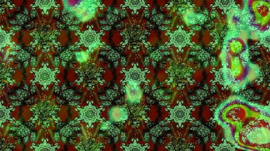 Raster illüstrasyonu. Yeşil ve kahverengi kıvırcık çiçekler yeşil ve kahverengi renklerde şekillenirler. Klasik çiçek tasarım elementleri.