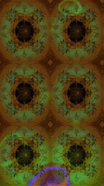 Kahverengi ve yeşil renkte çiçek çizimi. Kahverengi ve yeşil renkli çiçekler. Şatafatlı bahar bahçesi dokusu. Raster illüstrasyonu. Çiçek deseni.