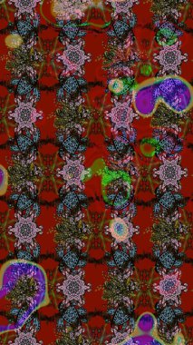 Modern çiçek arkaplanı. Parlak renkli çiçekleri olan ve kırmızı ve kahverengi renkte yaprakları olan harika bir çiçek deseni. Halk tarzı. Moda baskıları için zarif bir şablon.