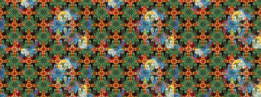 Çiçek ve yapraklı karalama şeklinde Raster çiçek deseni. Yumuşak, bahar çiçekleri yeşil ve siyah renklerde. Raster illüstrasyonu.