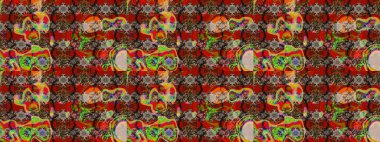 Klasik çiçekler. El çizimi, soyut ve süslü elementler. Yaz çiçekleri teması. Kırmızı ve kahverengi renkler. Suluboya resim taklit Raster illüstrasyonu.