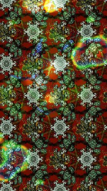 Raster illüstrasyonundaki çiçek desenli çizim. Yeşil ve kahverengi renkte çiçekler.