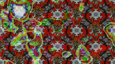 Çiçekli ipek eşarp. El çizimi çiçek unsurları olan soyut çizim raster deseni. Açık. Retro tekstil tasarım koleksiyonu. 1950 'ler-1960' lar motifleri.