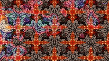 El çizimi. Raster illüstrasyonu. Güzel kumaş deseni. Çiçekler, dallar, otlar ve çiçekler.