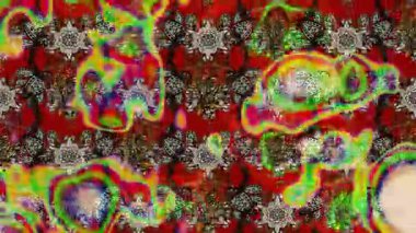 Renkli unsurlarla hareketli arka plan görüntüleri. Çiçekler. Eski model. Bayrak tarzı. Video kaydı. Şablon. Döngü. Kusursuz.