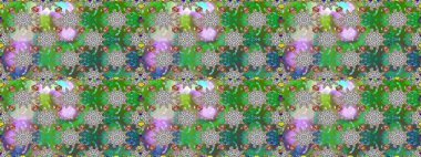 Raster illüstrasyonunda kusursuz çiçek deseni. Suluboya tarzında yeşil renkte çiçekler.