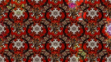 Çiçekler. Soyut etnik raster çizim kalıbı. Vadinin çiçekleri kahverengi ve kırmızı renklerde.